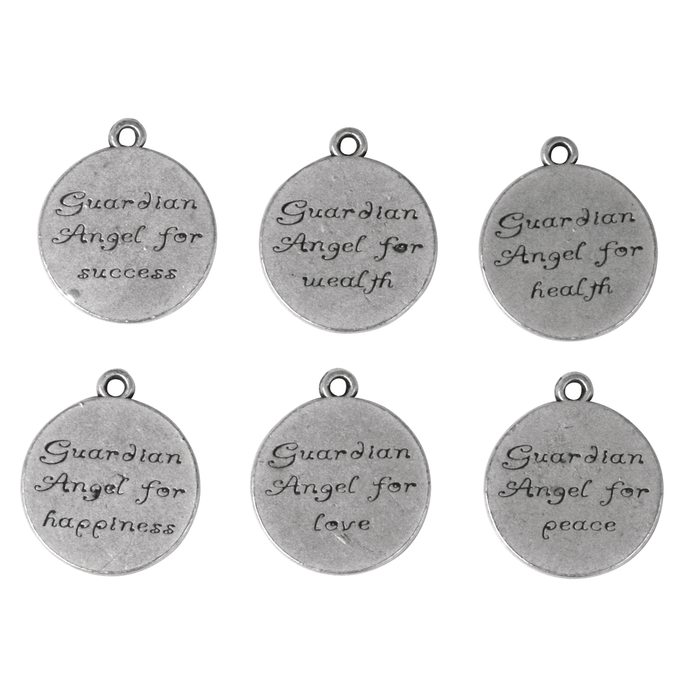 Breloque en métal - Ange gardien - 18 mm - Oeillet 1 mm - Argent - 6 pièces