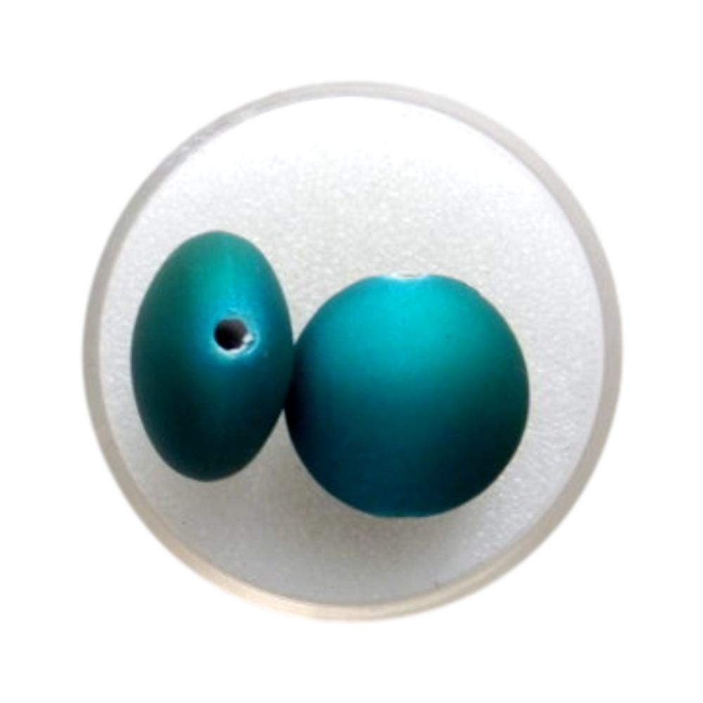 Boule aplatie 18 mm Satin vert canard